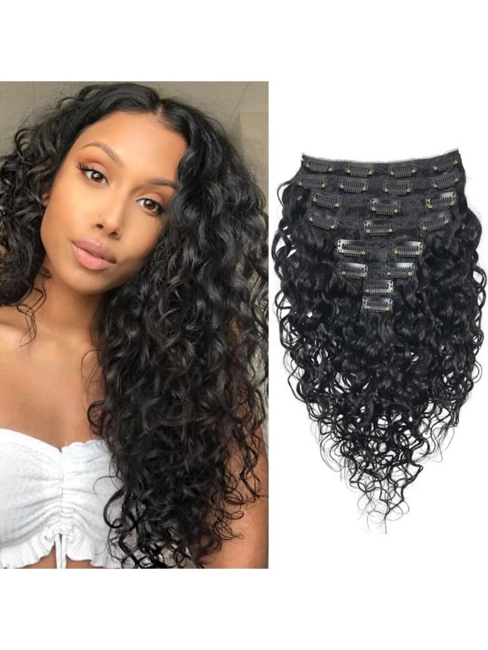 Curly Clip In Human Hair Extensions 120g Natural Black 24 Inches